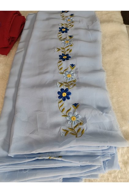 Elegant Flower Pattern Embroidered Crepe Fabric Prayer Cover, Dowry Mevlit Headscarf Without Needlework