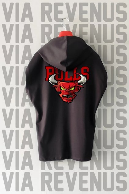 Bulls Front and Back Printed Zero Sleeve Hooded 100% Cotton Sports Tshirt