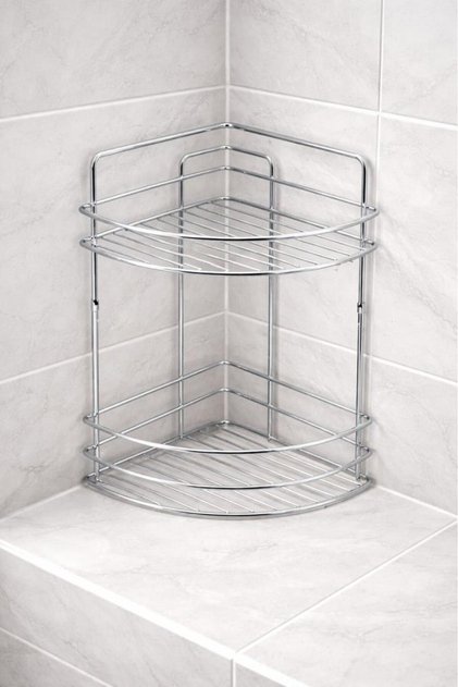 Krom 2 Katlı Köşelik Süngerlik Banyo Duş Rafı