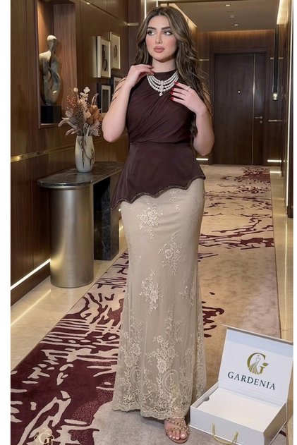 Brown Crystal Evening Dress
