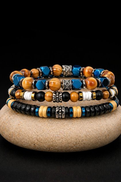Women's and Men's Hematite Natural Stone Bracelet Set of 3