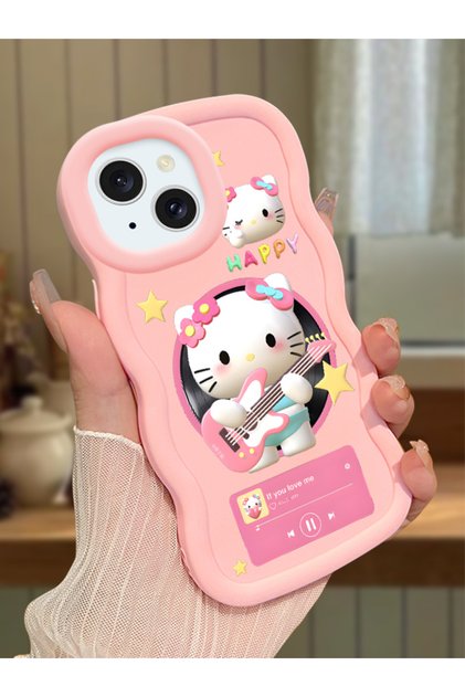 iPhone 13 Compatible Shockproof Simple Pink Silicone Phone Case Hello Kitty Pattern