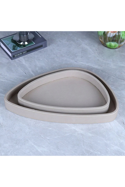 Wooden Serving Plate Set Wrapped in Leather - Gray - 2 Pieces