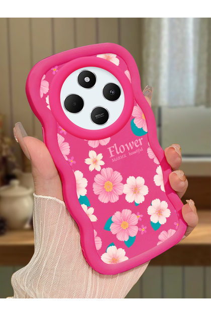 Redmi 14C Compatible Shockproof Simple Red Silicone Phone Case Flower Pattern