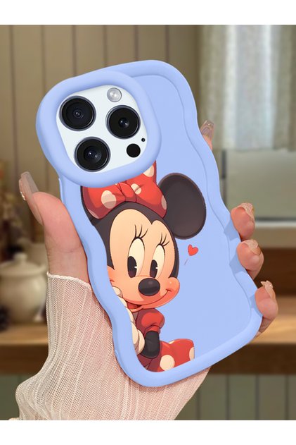 iPhone 15 Pro Max Compatible Shockproof Simple Blue Silicone Phone Case Minnie Pattern