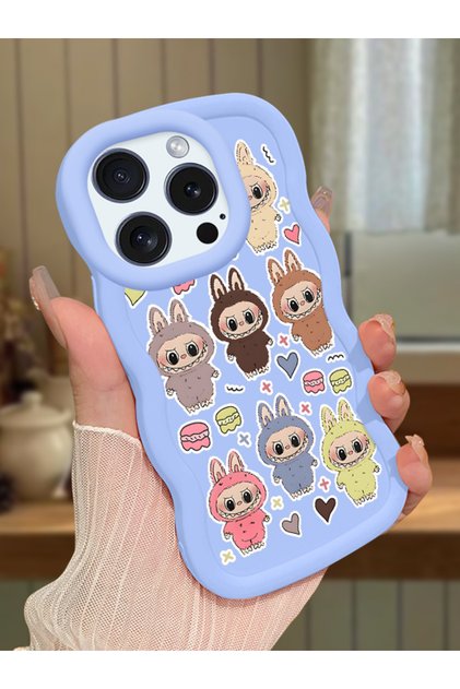 iPhone 16 Pro Compatible Shockproof Simple Blue Silicone Phone Case Labubu Pattern