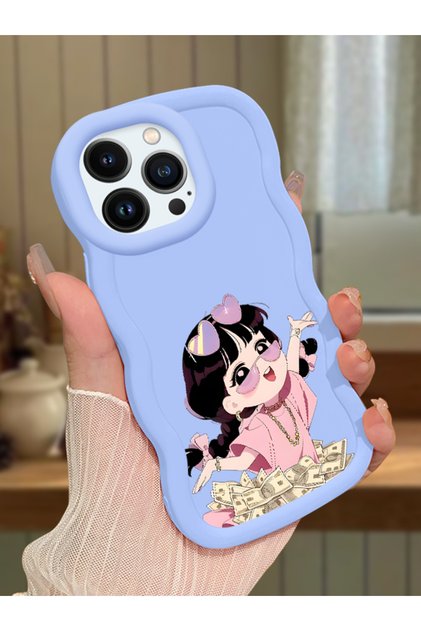 iPhone 13 Pro Max Compatible Shockproof Simple Blue Silicone Phone Case Cute Girl Pattern