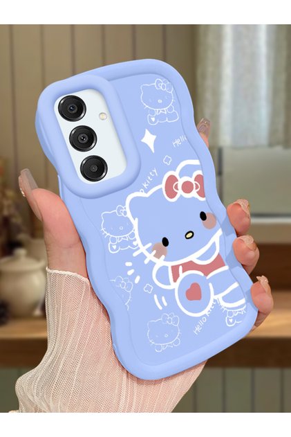Samsung Galaxy A16 Compatible Shockproof Simple Blue Silicone Phone Case Hello Kitty Pattern