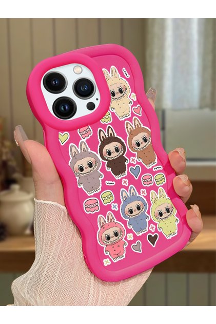 iPhone 13 Pro Compatible Shockproof Simple Red Silicone Phone Case Labubu Pattern