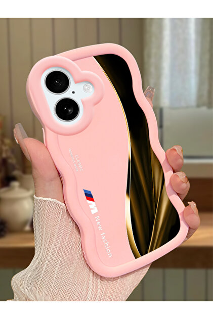 iPhone 16 Plus Uyumlu Darbeye Dayanıklı Basit Pembe Silikon Telefon Kılıfı BMW Desen