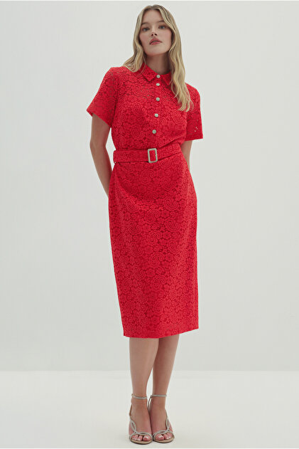 Belt Detailed Lace Dress
