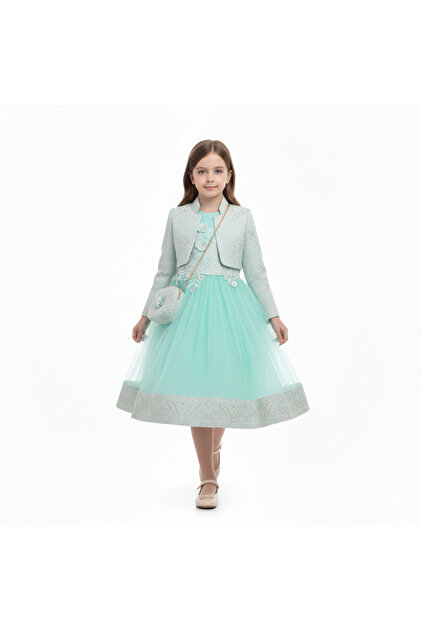 ddaniela D'Daniela - Samra Flowers Party Dress with Jacket - Mint Green -  2Y to 12Y- Trendyol