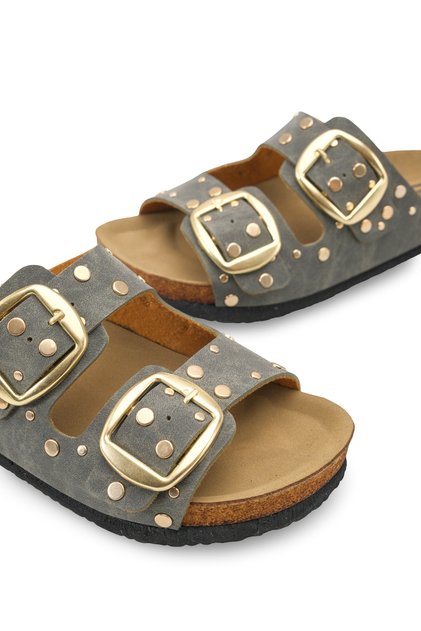 Maia Alba Women's Double Buckle Slippers 0012604 Khaki