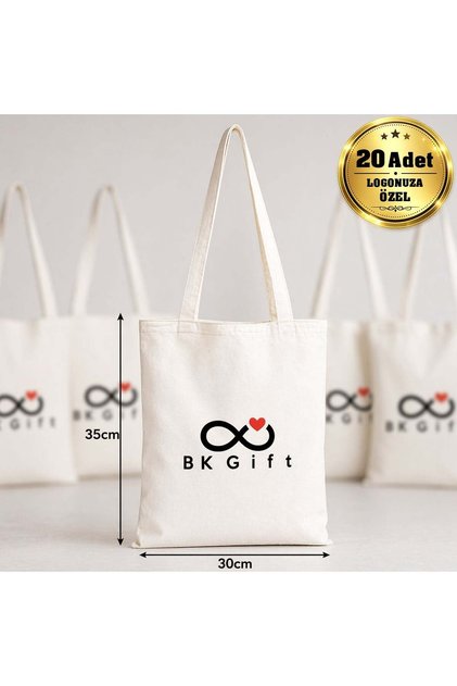 20 Pieces of Customized Long Handle Raw Cloth Bags with Your Logo 30X35 cm - Promotional Raw Cloth Bags with Logo Printed