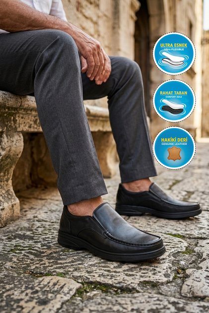 076 m Black Genuine Leather Men's Casual Shoes