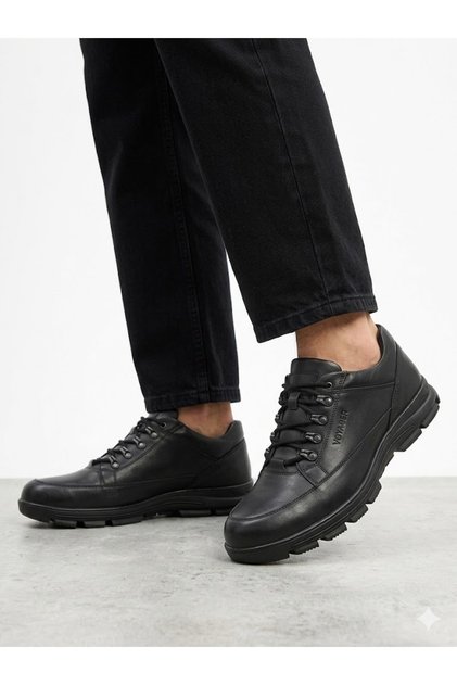 Men's Black Genuine Leather Oversized Seasonal Orthopedic Sole Casual Shoes