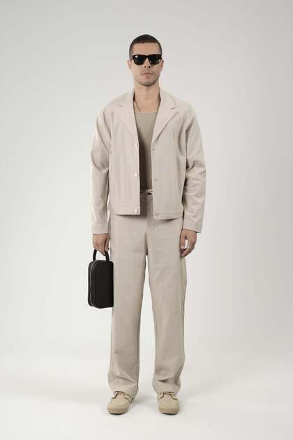 Oversize Fit Blazer Linen Bottom Top Set