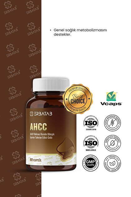 Erbatab AHCC 60 Bitkisel Kapsül Shiitake Mantar Kaynaklı Takviye