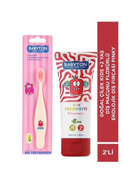 SET Çilek 2 Yaş Diş Macunu 75 ml -Ekolojik Diş Fırçası Pinky