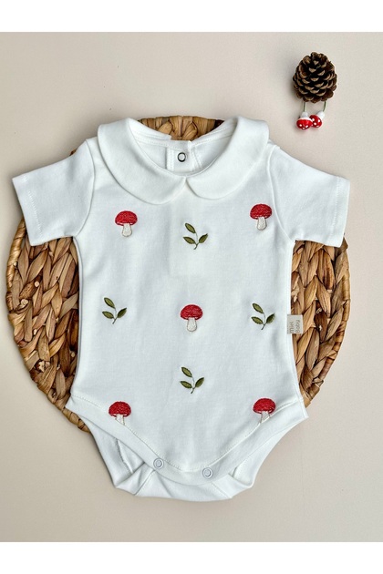 Mushroom Embroidered Short Sleeve Snap Fastener Baby Bodysuit