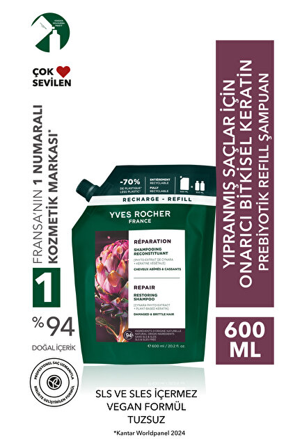 Yves Rocher Onarıcı Bitkisel Keratin Prebiyotik Refill Şampuan