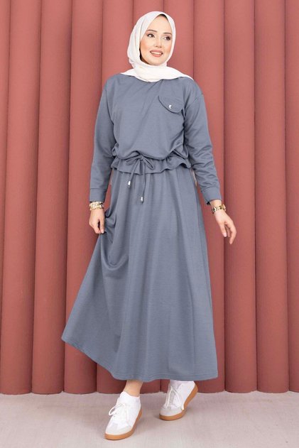 Pocket Detailed Crop & Skirt Two-Piece Set Light Gray