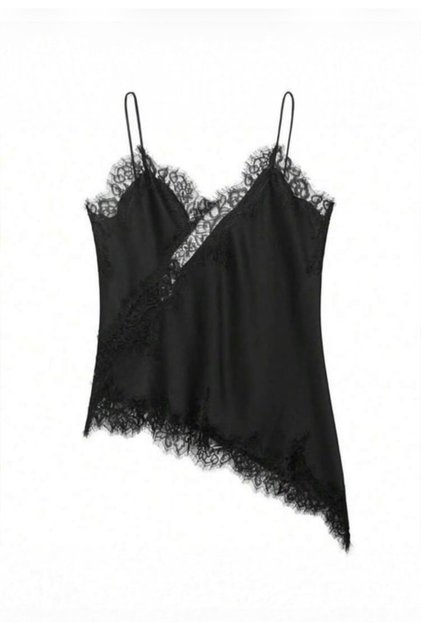 Black Asymmetrical Cut Vintage Lace Viral Blouse