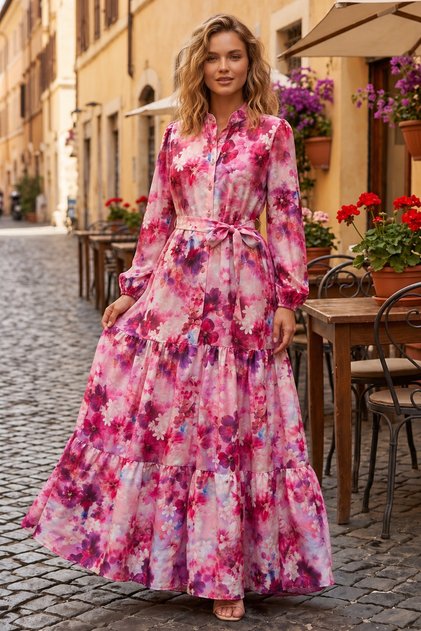 Patterned Hijab Jessica Dress B601 Fuchsia