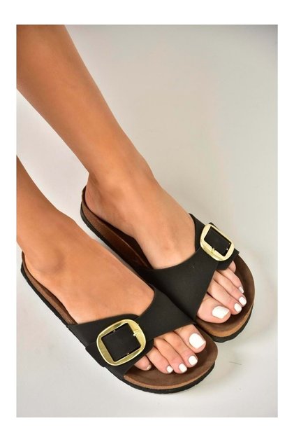 20-112 Black Gold Buckle Orthopedic Daily Women's Slippers