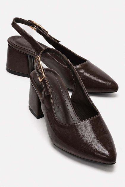 Women's Open-Back Pointed-Toe Heeled Sandals Brown Yanki̇