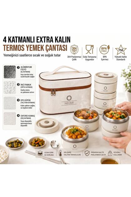 Neomi 3'lü Set Lunch Box Isı Yalıtımlı Yemek Termosu Seti