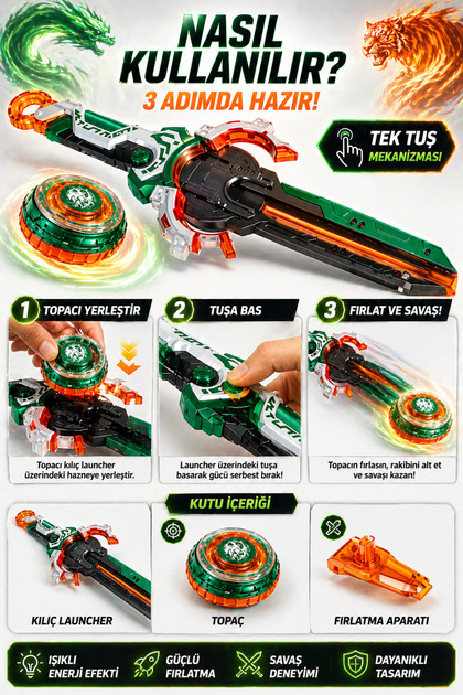 YILDIRIM OYUNCAK Infinity Nado Flaming Wind Dragon Tiger – Kılıçlı