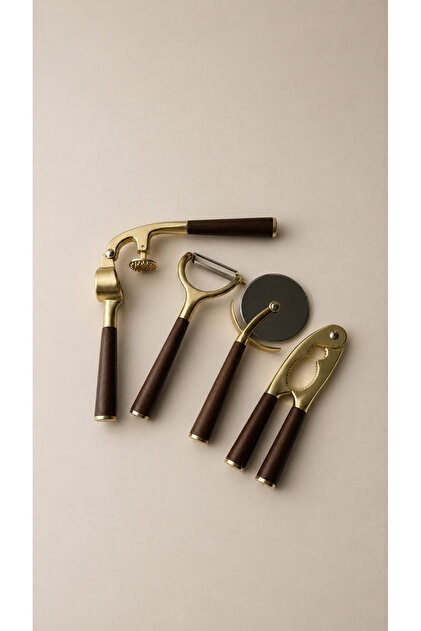 Prateg Gold 4-Piece Acacia Handle Kitchen Utensils