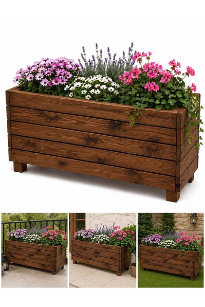 Doğal Ahşap Çiçeklik Saksı & Bahçe Saksısı 100 x 30 x 50