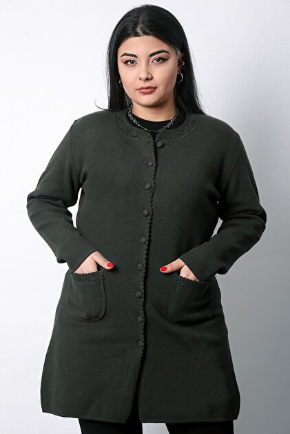 Knitwear Women's Long Thick High Quality Handmade Collar Crochet Detailed Winter Soft Long Mother Cardigan
