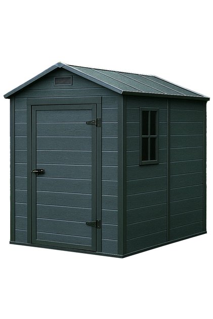 Magazie de grădină pentru unelte, cu ventilație și fereastră, plastic cu aspect de lemn, 131x186x198cm, negru