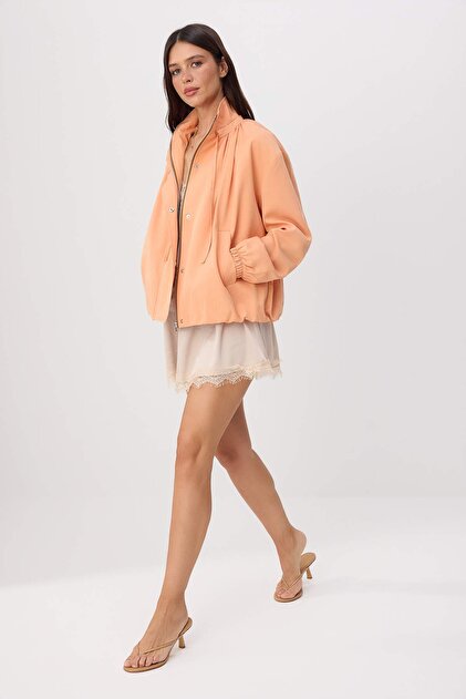 Trendyolmilla Turuncu Oversize Dik Yakalı Keten Liyosel Mevsimlik