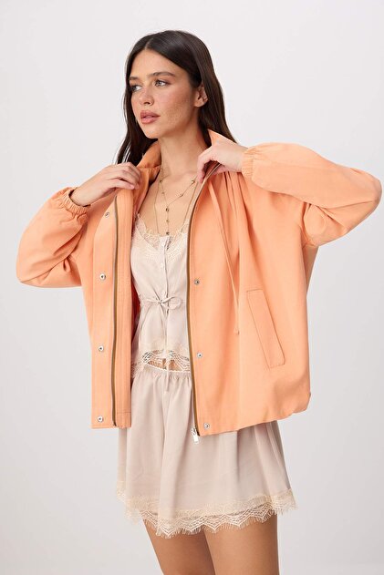 Trendyolmilla Turuncu Oversize Dik Yakalı Keten Liyosel Mevsimlik