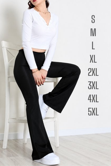 Women's Black Flare Leg Crepe Fabric High Waist Lycra Recovery Leggings Trousers