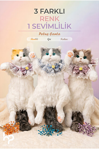HOT POWER Gerçekçi Kedi Sırt Çantası Peluş Cat Backpack Sevimli