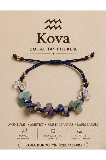 Aquarius Zodiac Real Natural Stone Knitted Bracelet – Aventurine, Amethyst, Lapis Lazuli, Crystal Quartz