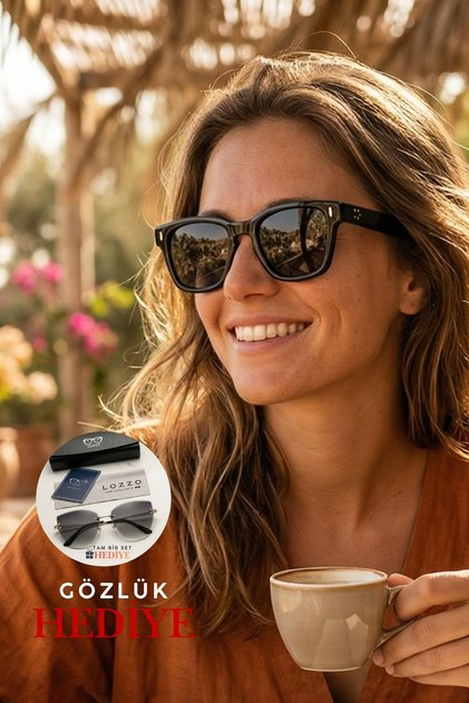 Women's polarized black square sunglasses 23037 c2