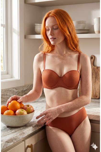 Copper Color Dobby Unstructured Gathering Underwire Bra