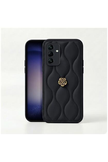 Samsung Galaxy A34 Compatible Case Zebana Camellia Leather Case Black
