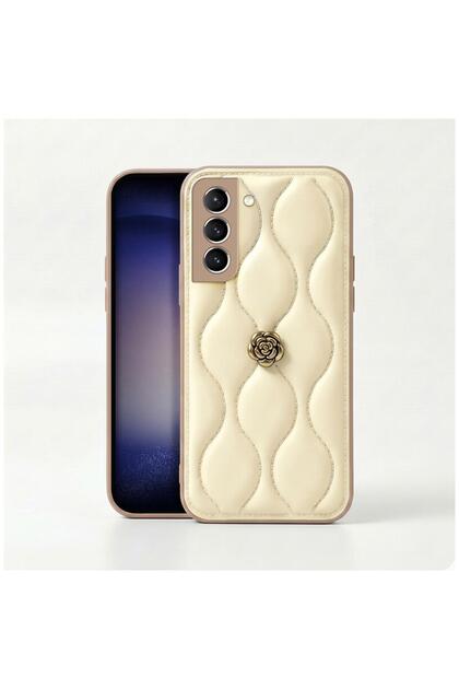 Samsung Galaxy S21 Fe 5g Compatible Case Floral Wavy Leather Case Beige