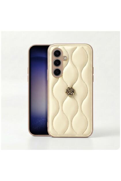 Samsung Galaxy S25 Plus Compatible Case Floral Wavy Leather Case Beige
