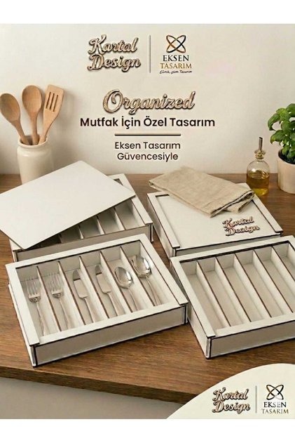 Premium Ahşap Çatal Bıçak Kutusu - Boş ÇBK Takımı Sandığı (Gold/Gümüş Detaylı) "(Boş Kutudur)
