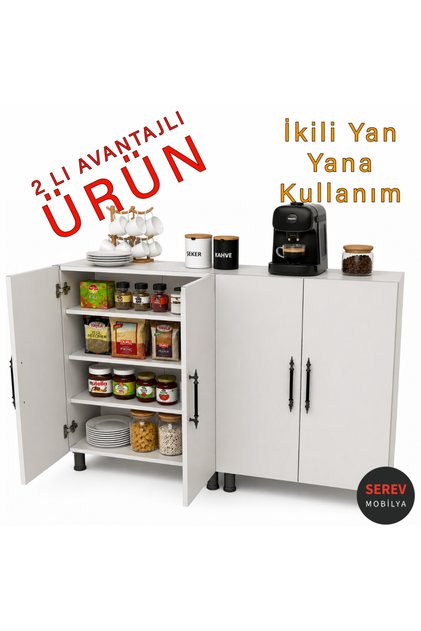 2 adet Çok Amaçlı 2 kapaklı Dolap Banyo Mutfak Erzak Kiler Dolabı Genişlik 70+70 140 Cm
