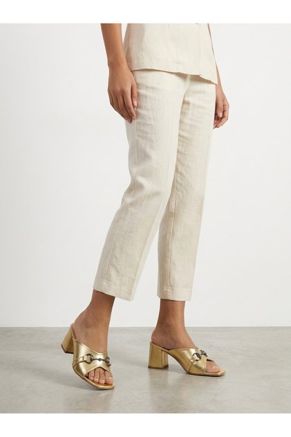 Women's Yellow Buckle Thick-Heeled Slippers