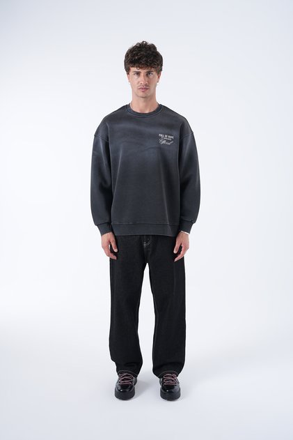 Unisex Washable Lettering Printed Oversized Sweatshirt Vintage Look Distressed